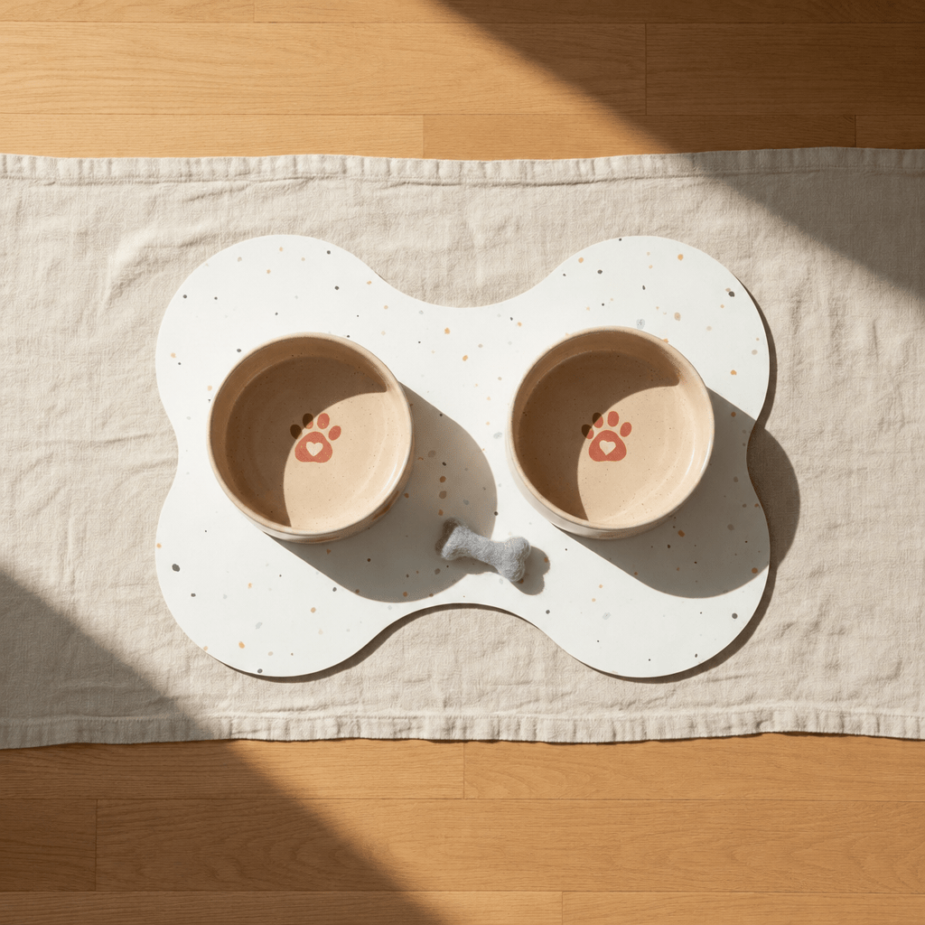 Small Dog Starter Set – Bowls, Placemat and Wool Bone - Smiley Bark