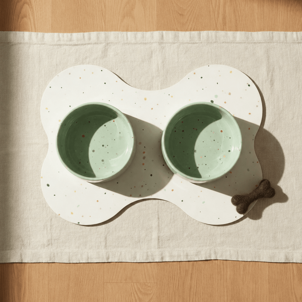 Small Dog Starter Set – Bowls, Placemat and Wool Bone - Smiley Bark