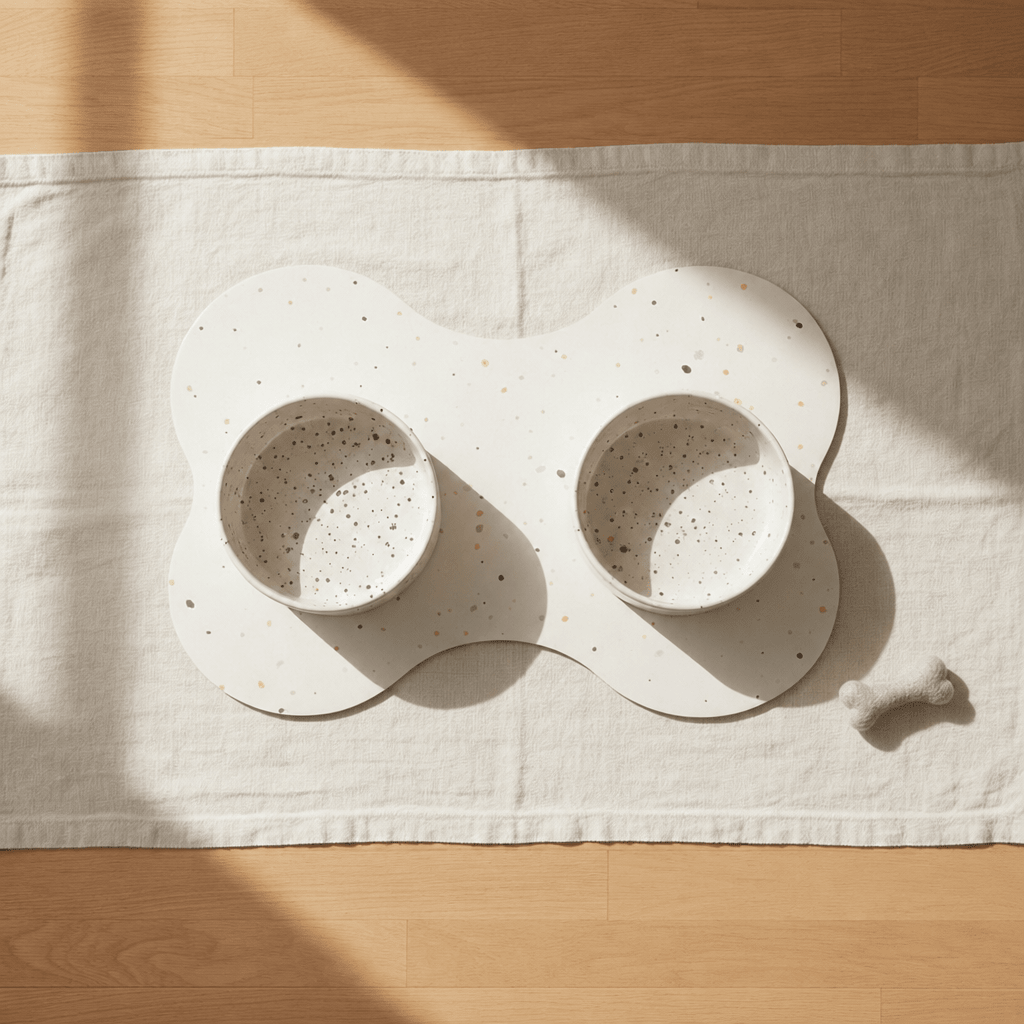 Small Dog Starter Set – Bowls, Placemat and Wool Bone - Smiley Bark