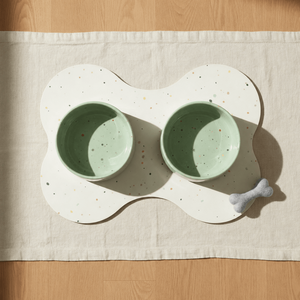 Small Dog Starter Set – Bowls, Placemat and Wool Bone - Smiley Bark