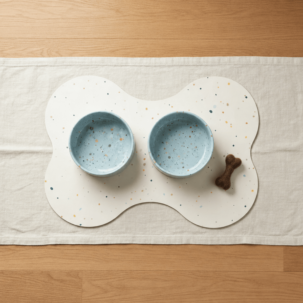 Small Dog Starter Set – Bowls, Placemat and Wool Bone - Smiley Bark