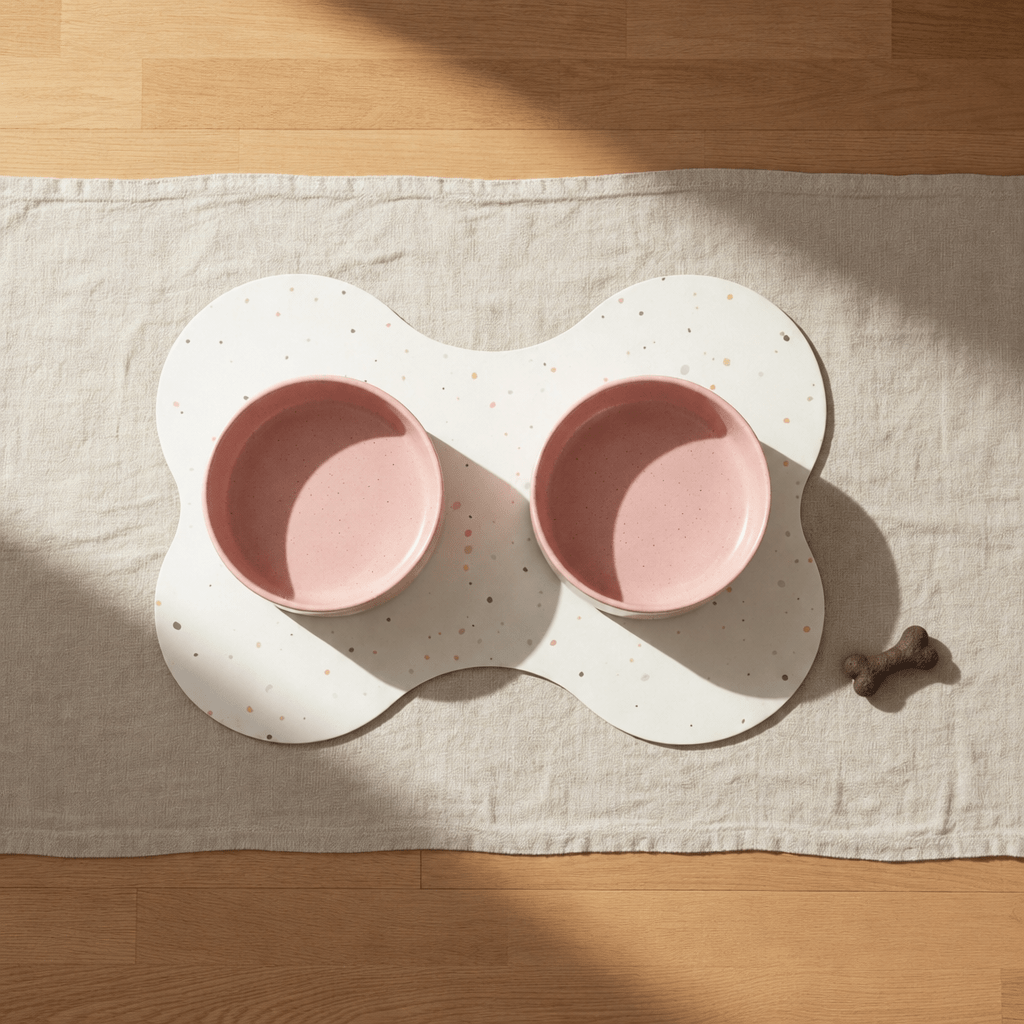 Small Dog Starter Set – Bowls, Placemat and Wool Bone - Smiley Bark