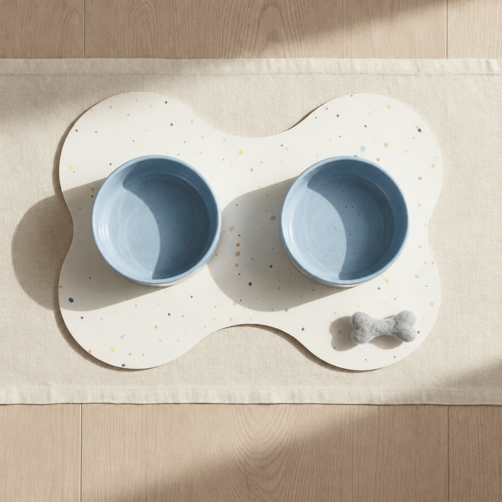 Small Dog Starter Set – Bowls, Placemat and Wool Bone - Smiley Bark