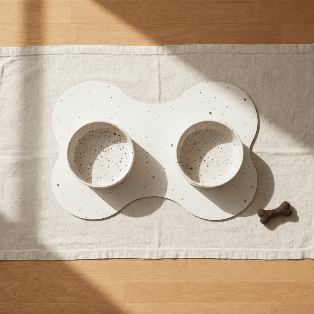 Small Dog Starter Set – Bowls, Placemat and Wool Bone - Smiley Bark