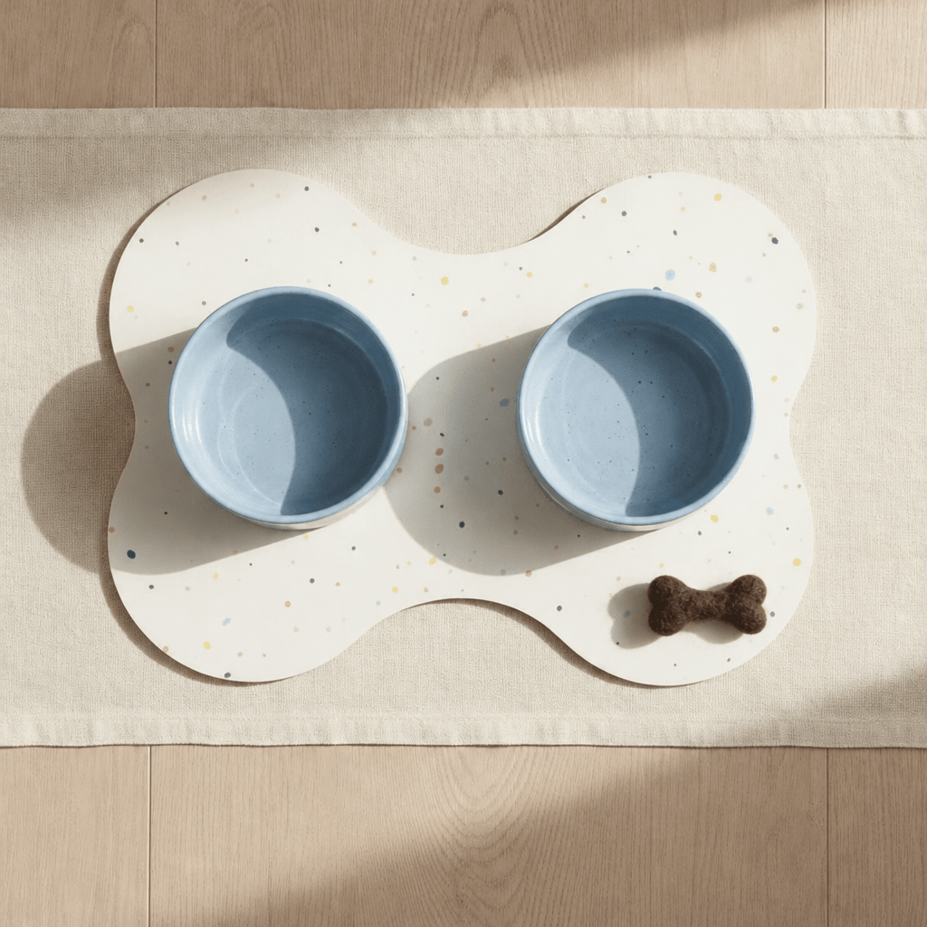 Small Dog Starter Set – Bowls, Placemat and Wool Bone - Smiley Bark