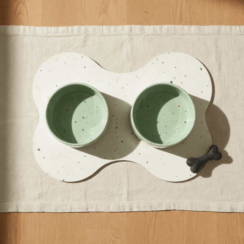 Small Dog Starter Set – Bowls, Placemat and Wool Bone - Smiley Bark
