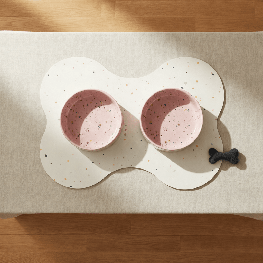 Small Dog Starter Set – Bowls, Placemat and Wool Bone - Smiley Bark