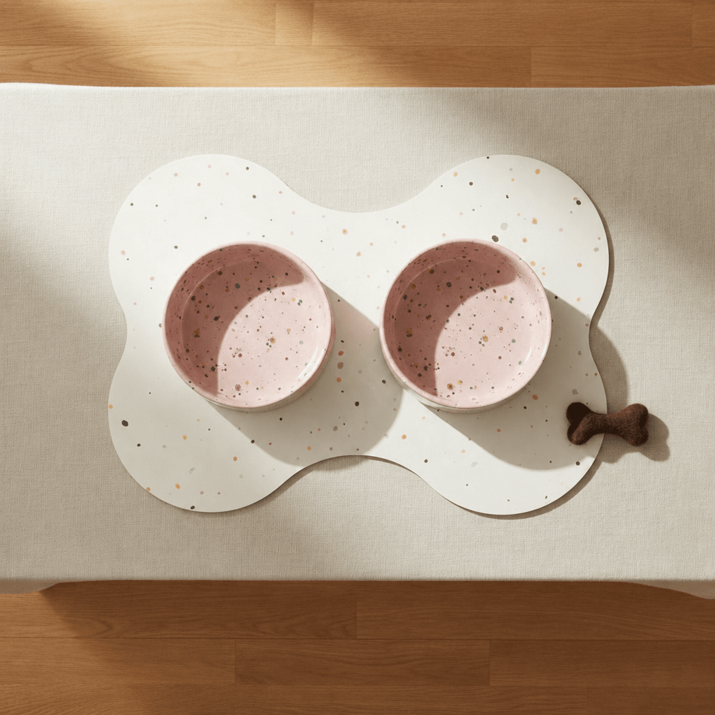 Small Dog Starter Set – Bowls, Placemat and Wool Bone - Smiley Bark