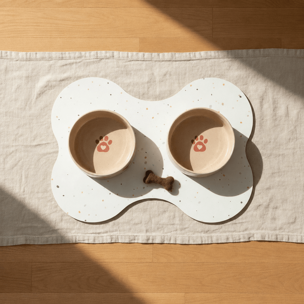 Small Dog Starter Set – Bowls, Placemat and Wool Bone - Smiley Bark