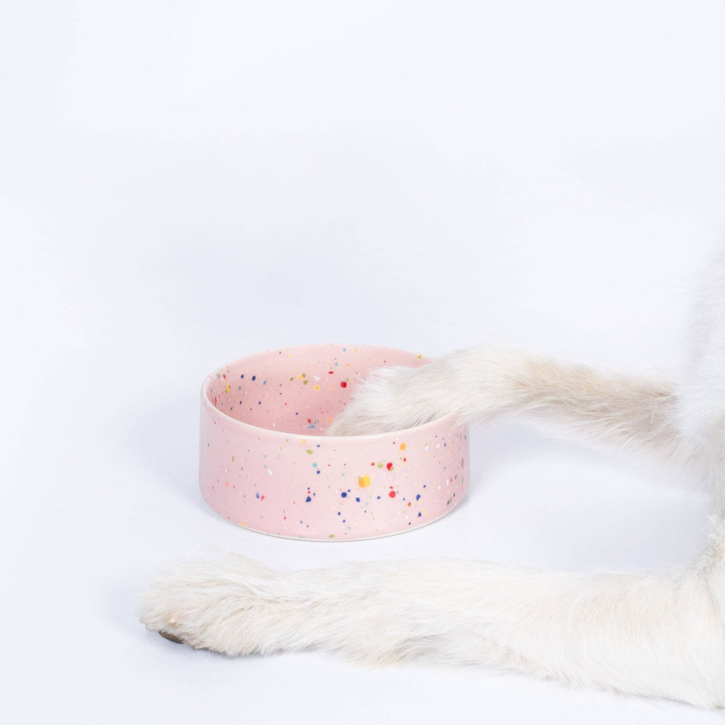 Splatter Ceramic Dog & Cat Bowls – Set of 2 - Smiley Bark