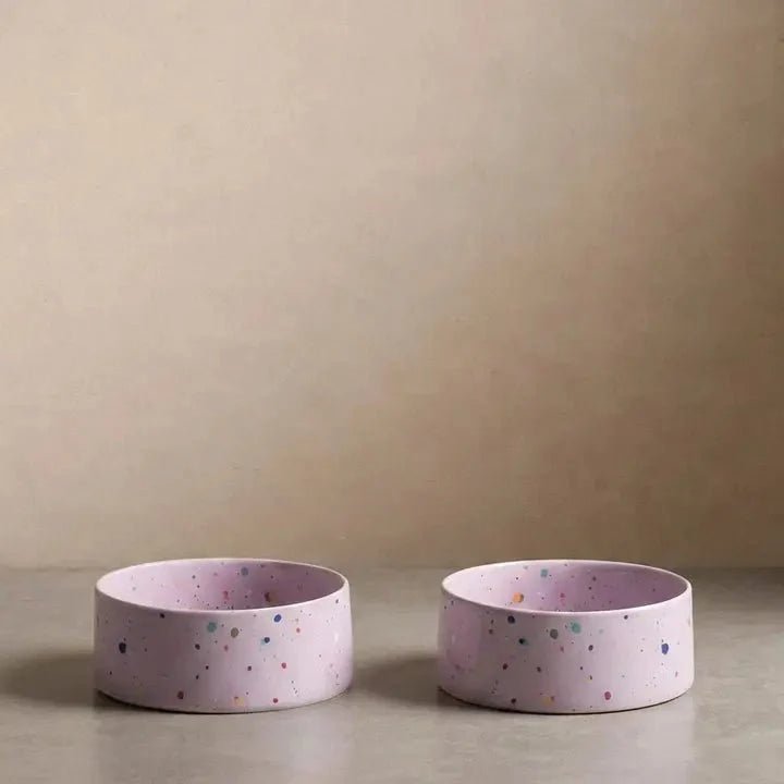 Splatter Ceramic Dog & Cat Bowls – Set of 2 - Smiley Bark