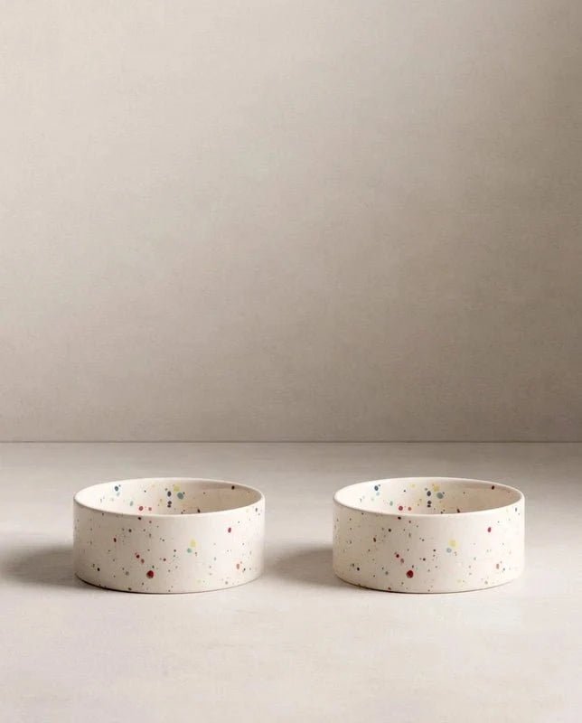 Splatter Ceramic Dog & Cat Bowls – Set of 2 - Smiley Bark