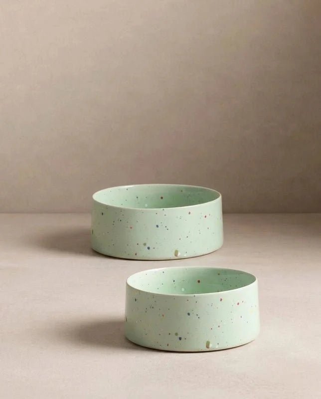 Splatter Ceramic Dog & Cat Bowls – Set of 2 - Smiley Bark
