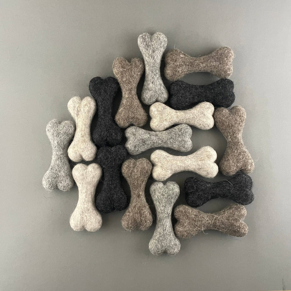Petite felted wool bones in cream, grey, brown and charcoal