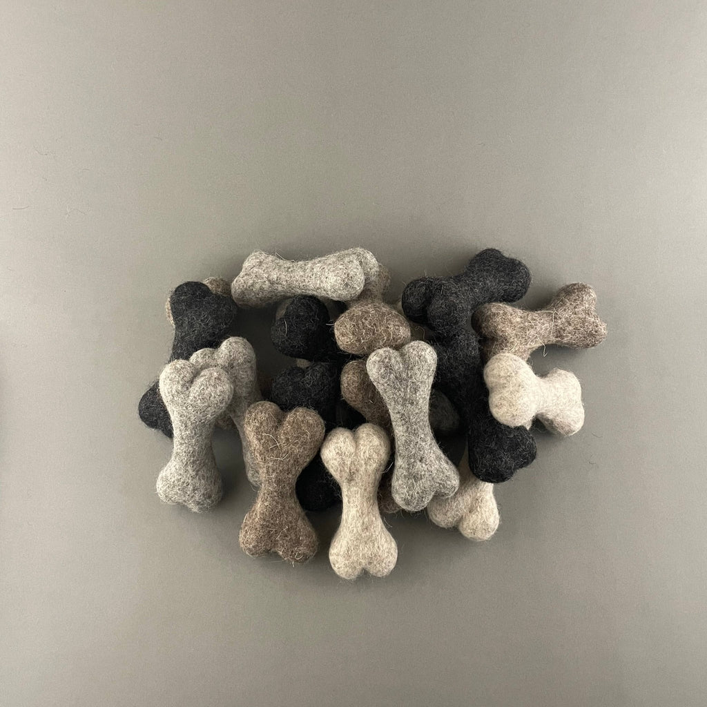 Handful of petite 10 cm felted wool dog bones